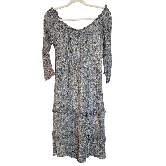Anthropologie Women's Kira Off-Shoulder Blue Dress Cottage core Romantic Boho 8 - Picture 2 of 16